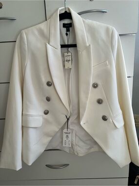 Express White Double-Breasted Tailored Blazer